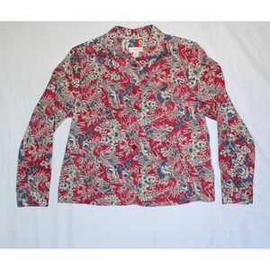 Appleseeds Women Red Floral Button Down Blazer Jacket Size 18 Long Sleeve Pocket